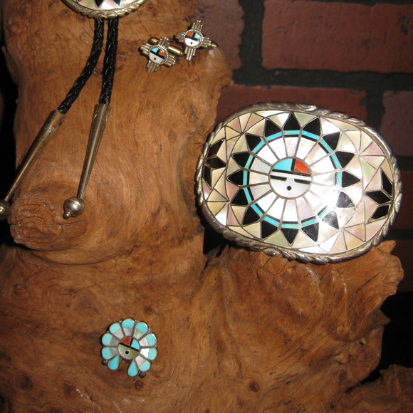 Zuni - Sunface Bolo Buckle Cufflink set Turquoise - Picture 2 of 8